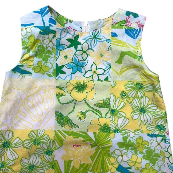 Lilly Pulitzer Girls Size 4 Cotton Floral Print Patchwork Shift Dress Yellow - Picture 3 of 13